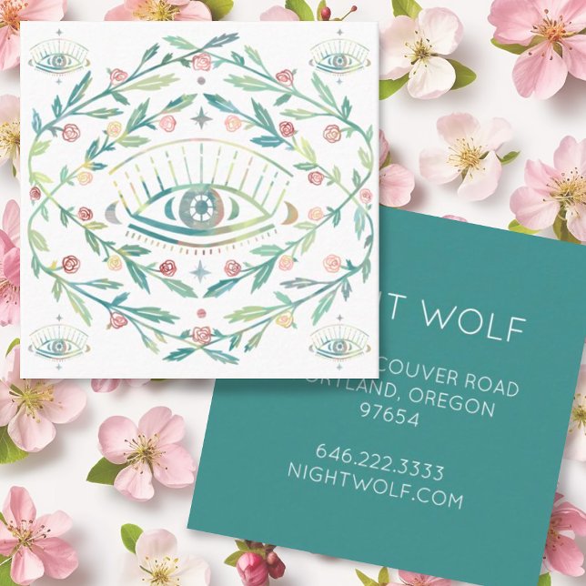 Mystical Eye Roses Vines Magical Boho Colourful  Square Business Card (Beautiful boho square business cards)