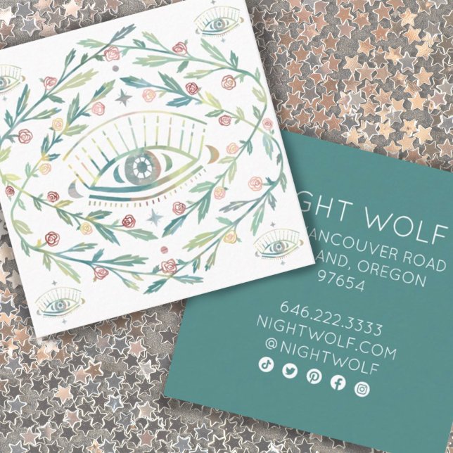 Mystical Eye Roses Vines Magical Boho Colourful  Square Business Card (Creator Uploaded)