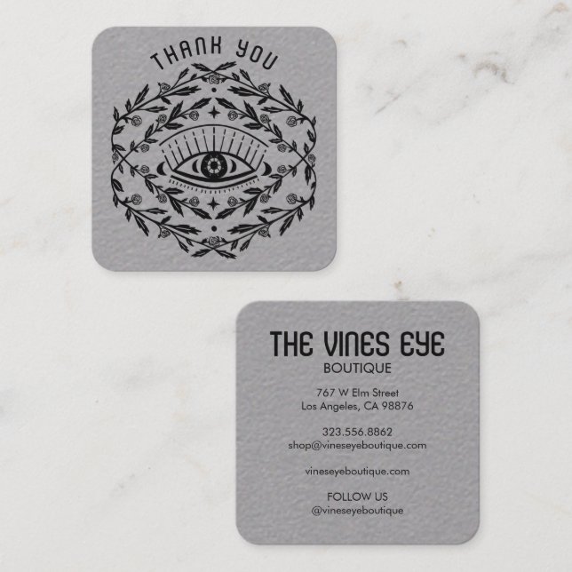 Mystical Eye Roses Vines Magical Boho Thank You  Square Business Card (Front/Back)