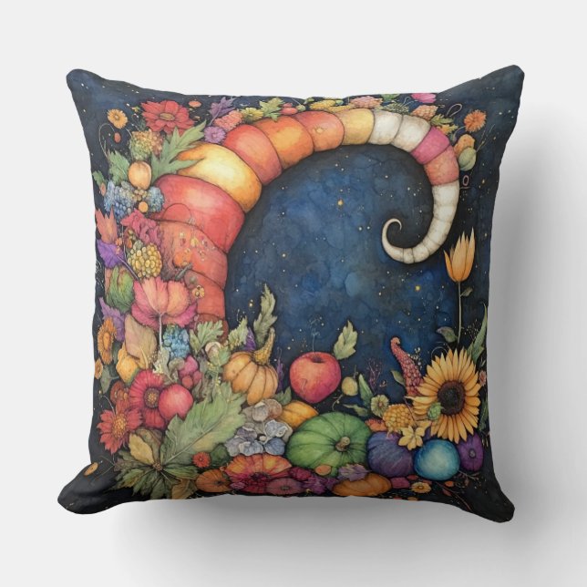 Mystical Fall Crescent Moon Cornucopia Cushion (Front)