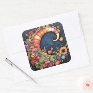 Mystical Fall Crescent Moon Cornucopia Square Sticker