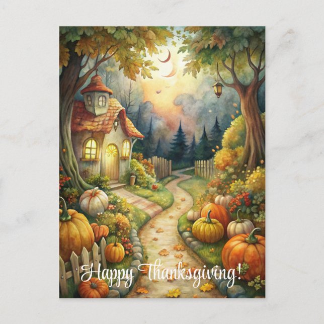 Mystical Fall Garden Happy Thanksgiving Holiday Postcard (Front)