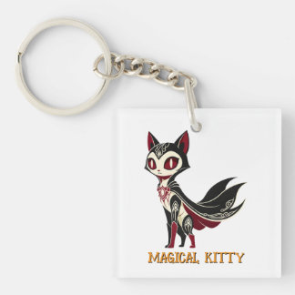 Mystical Fantasy Cat Cartoon Graphic Key Ring
