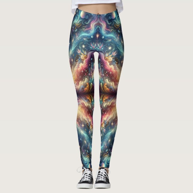 Mystical Fantasy Colourful Celestial Faraway Castl Leggings (Front)