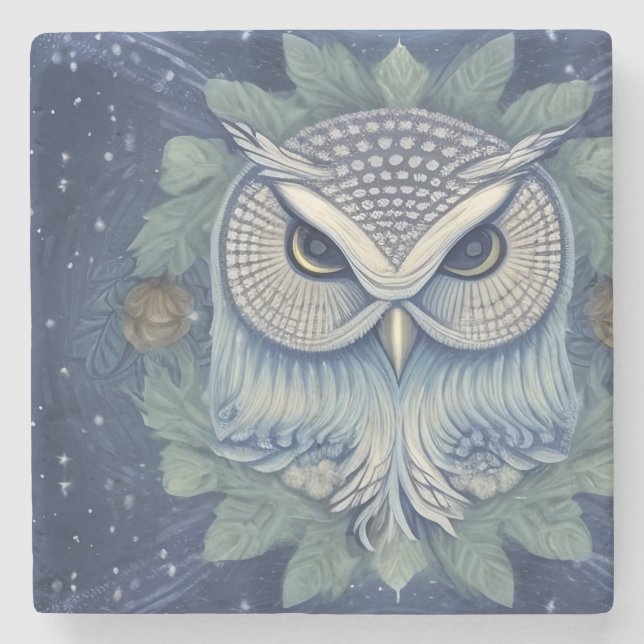 Mystical Fantasy Forest Owl Stone Coaster (Front)
