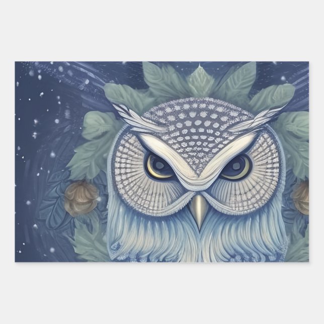 Mystical Fantasy Forest Owl Wrapping Paper Sheet (Front)