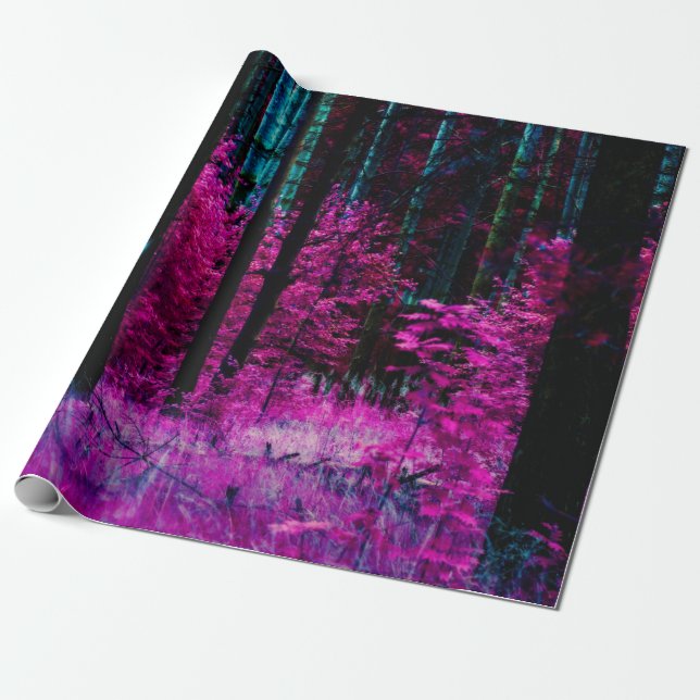 Mystical fantasy forest with purple tree leaves wrapping paper (Unrolled)