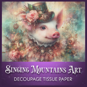 Mystical Fantasy Steampunk Pig Decoupage Tissue Paper