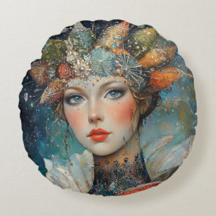 Mystical Fantasy Strong Woman Round Cushion