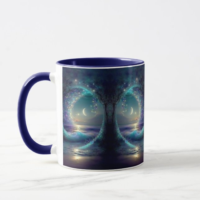 Mystical Fantasy Tree of Life Celestial Moons Blue Mug (Left)