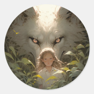 Mystical Fantasy Wolf Guardian Anime Classic Round Sticker