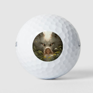 Mystical Fantasy Wolf Guardian Anime Golf Balls