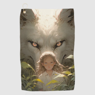 Mystical Fantasy Wolf Guardian Anime Golf Towel