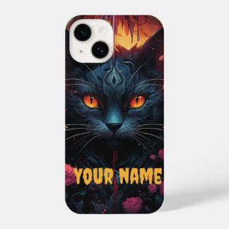 Mystical Feline Elegance Amidst Roses iPhone 14 Case