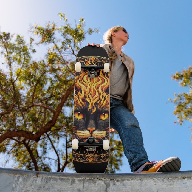 Mystical Fire Cat Mandala Design Skateboard (Outdoor 1)