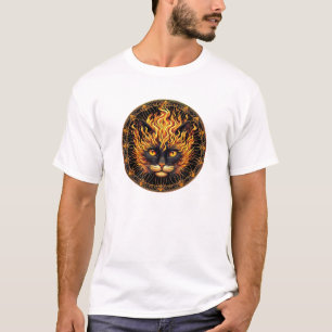 Mystical Fire Cat Mandala Design T-Shirt