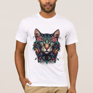 Mystical Floral Cat Portrait T-Shirt
