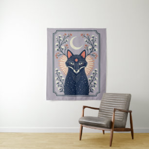 Mystical Folk Art Fox Tapestry