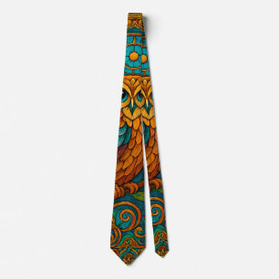 Mystical Folk Art Owl Illustration – Boho Vintage Tie