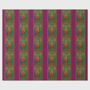 Mystical Folk Art Owl Illustration – Boho Vintage Wrapping Paper