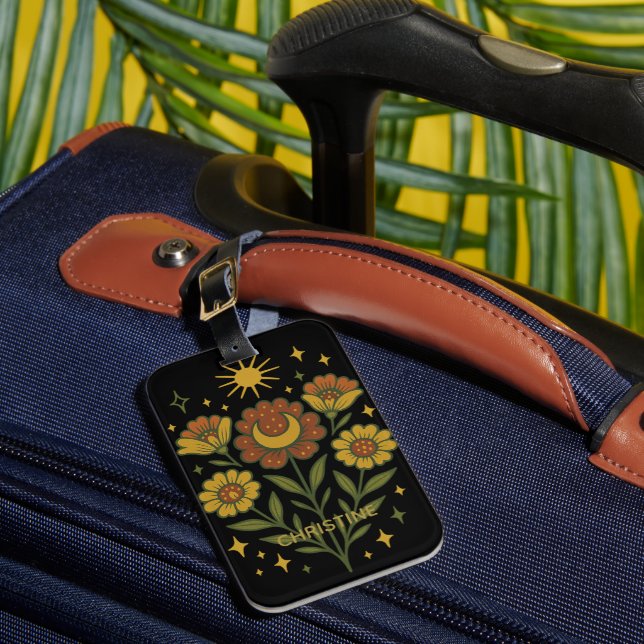 Mystical Folk Flowers Custom Name Luggage Tag (Front Insitu 1)