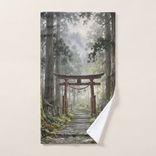 Mystical forest and torii gate that symbolizes it hand towel