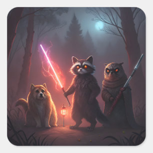 Mystical Forest Battle Animals Art Square Sticker