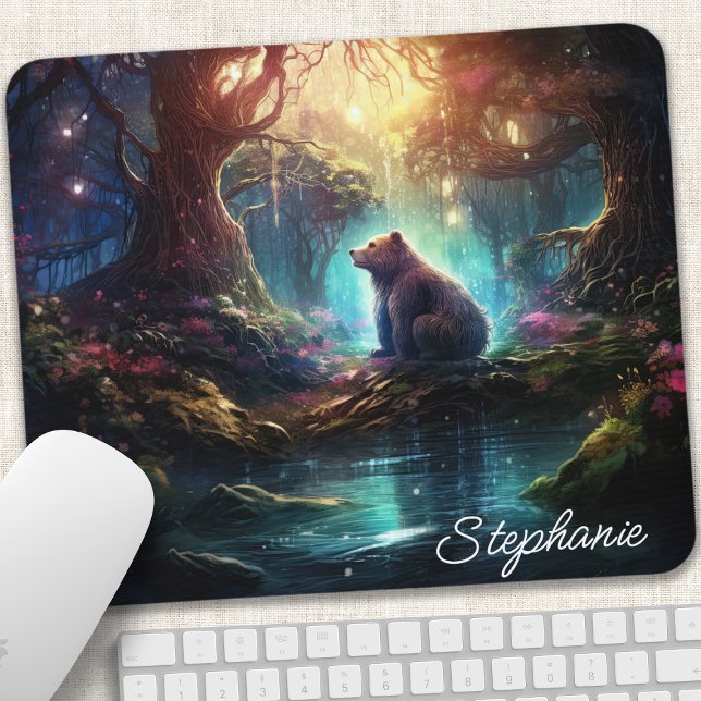 Mystical Forest Bear Fantasy Name Design Mouse Pad (Creator Uploaded)