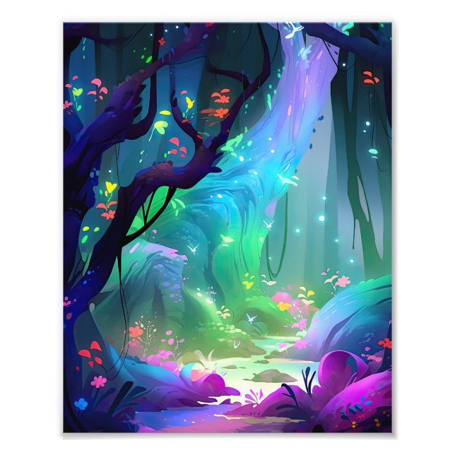 Mystical Forest Celestial Blue Night Sky Photo Print (Front)