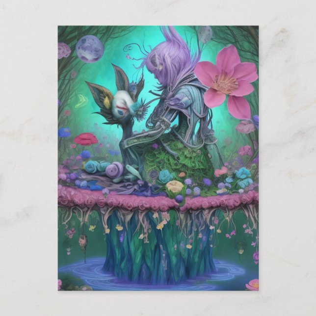 Mystical Forest Creatures - Surrealist Girl Postcard (Front)