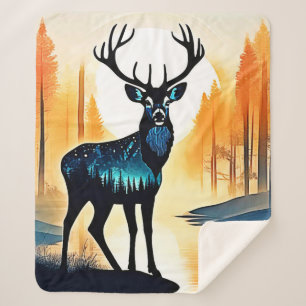 Mystical Forest Deer Sherpa Blanket