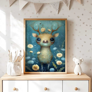 Mystical Forest Deer Wall Art Floral Nursery