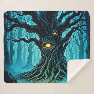 Mystical Forest Eye Tree Art Sherpa Blanket