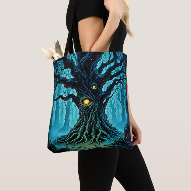 Mystical Forest Eye Tree Art Tote Bag (Close Up)
