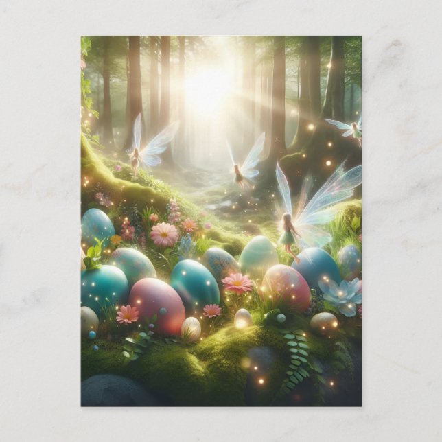 Mystical Forest Fairy Magical Spring Eggs Announcement Postcard (Front)