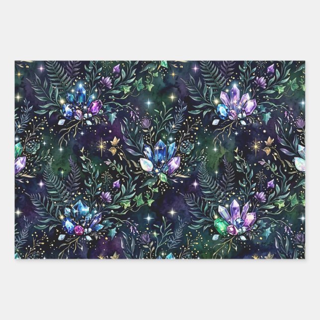 Mystical Forest Gemstones Print Flat Wrap Wrapping Paper Sheet (Front)