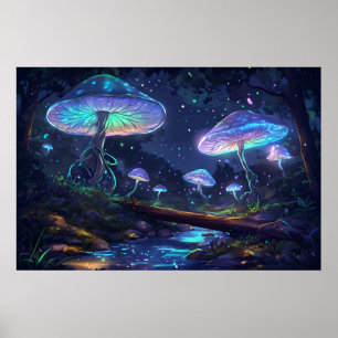 Mystical Forest Glow – Bioluminescent Mushroom Poster