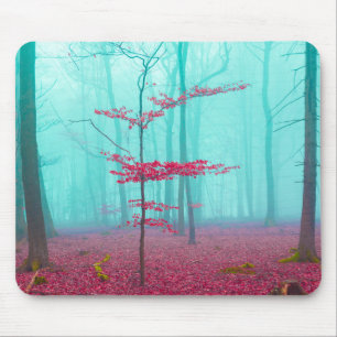 Mystical forest in red and turquoise mouse pad