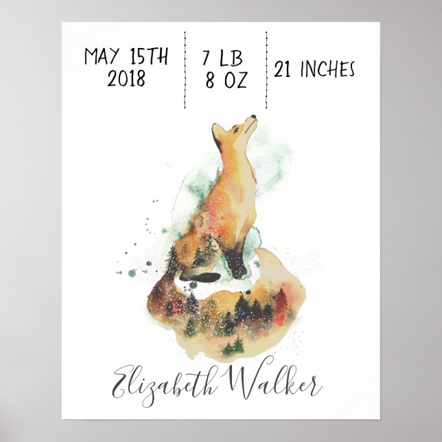 mystical fox baby birth monogram poster (Front)