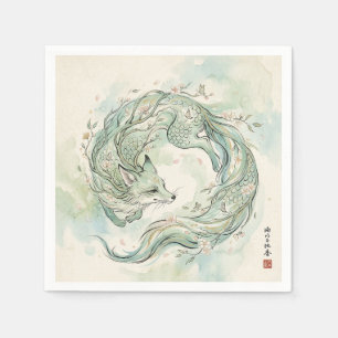 Mystical Fox Dragon Watercolor Art (1) Napkin