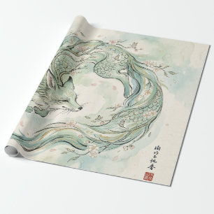 Mystical Fox Dragon Watercolor Art (1) Wrapping Paper