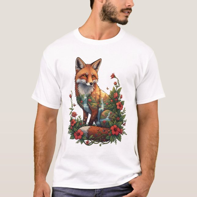 Mystical Fox Tropical Temple Landscape Wildlife T-Shirt (Front)