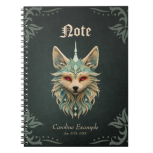 Mystical fox with piercing red eyes. notebook