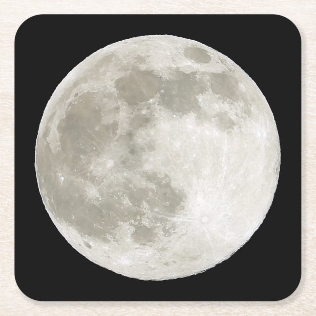Mystical Full Moon Dark Sky Space Esthetic Nature Square Paper Coaster (Front)