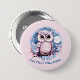 Mystical Full Moon – Pastel Purple Night Sky - Owl 7.5 Cm Round Badge