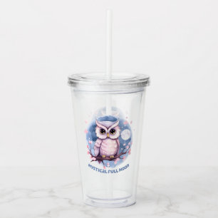 Mystical Full Moon – Pastel Purple Night Sky - Owl Acrylic Tumbler
