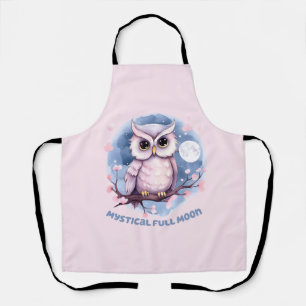Mystical Full Moon – Pastel Purple Night Sky - Owl Apron