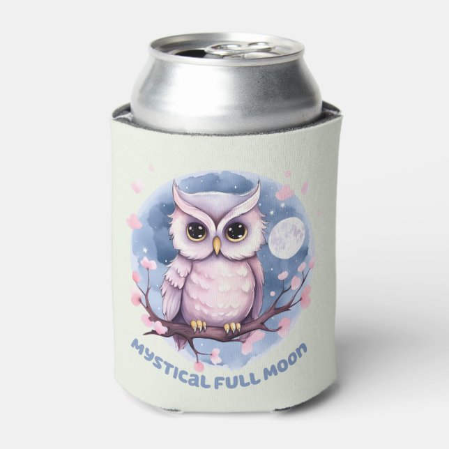 Mystical Full Moon – Pastel Purple Night Sky - Owl Can Cooler (Can Front)