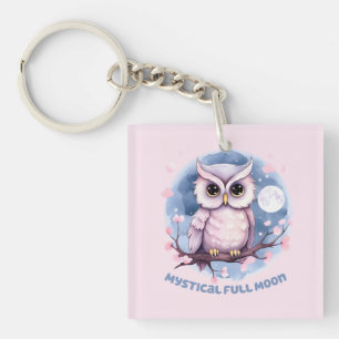 Mystical Full Moon – Pastel Purple Night Sky - Owl Key Ring