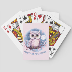 Mystical Full Moon – Pastel Purple Night Sky - Owl Playing Cards